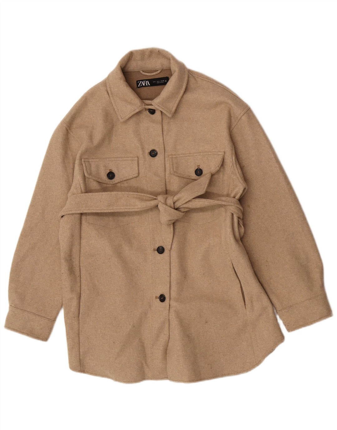 Zara Dame Shacket Jacket UK 14 Large Beige Polyester