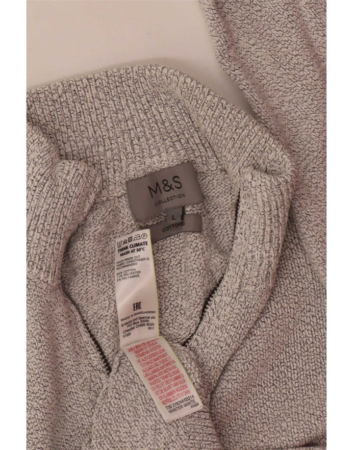 Marks & Spencer Herre sweater med lynlåshals, stor off-hvid, flækket bomuld