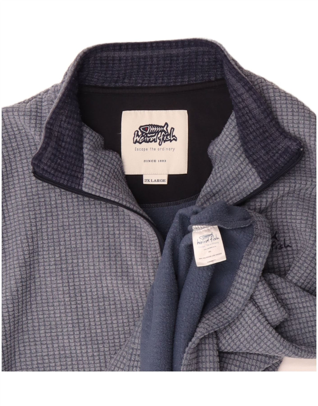 Weird Fish Herre Zip Neck Fleece Jumper 2XL Blue Check Polyester