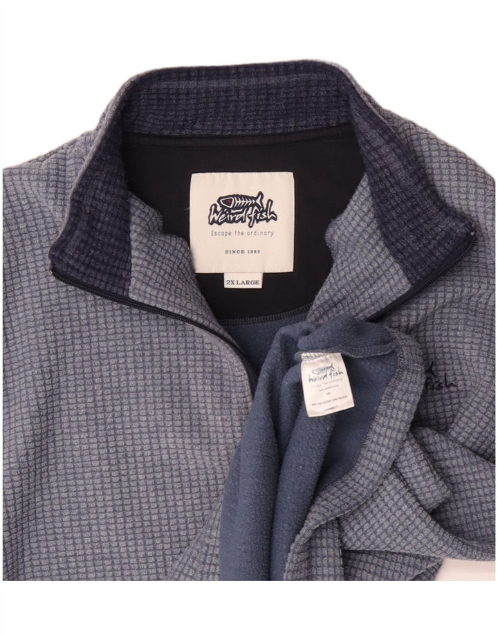 Weird Fish Herre Zip Neck Fleece Jumper 2XL Blue Check Polyester