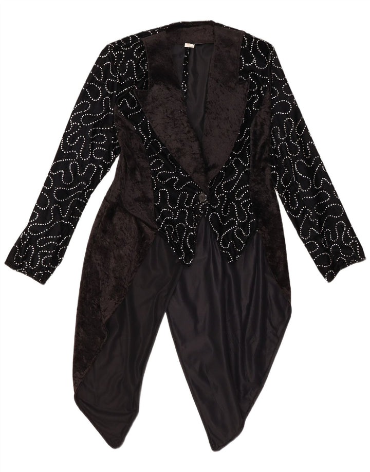 VINTAGE kvinders abstrakt mønster frakke Blazerjakke IT 42 Medium Sort