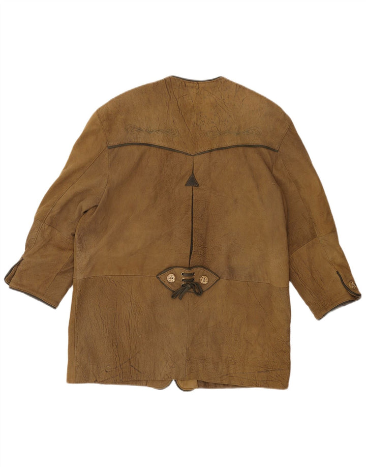 VINTAGE Dame 3/4-ærmet læderblazerjakke EU 44 XL Khaki