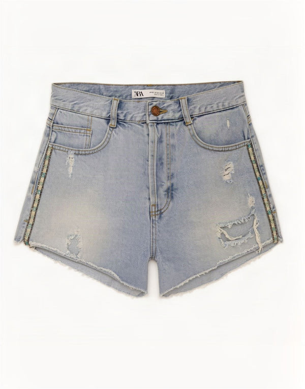 Zara Womens Distressed Denim Shorts EU 38 Small W28 Blue