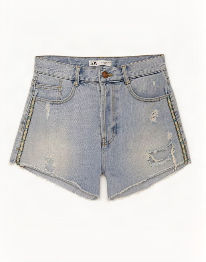 Zara Womens Distressed Denim Shorts EU 38 Small W28 Blue