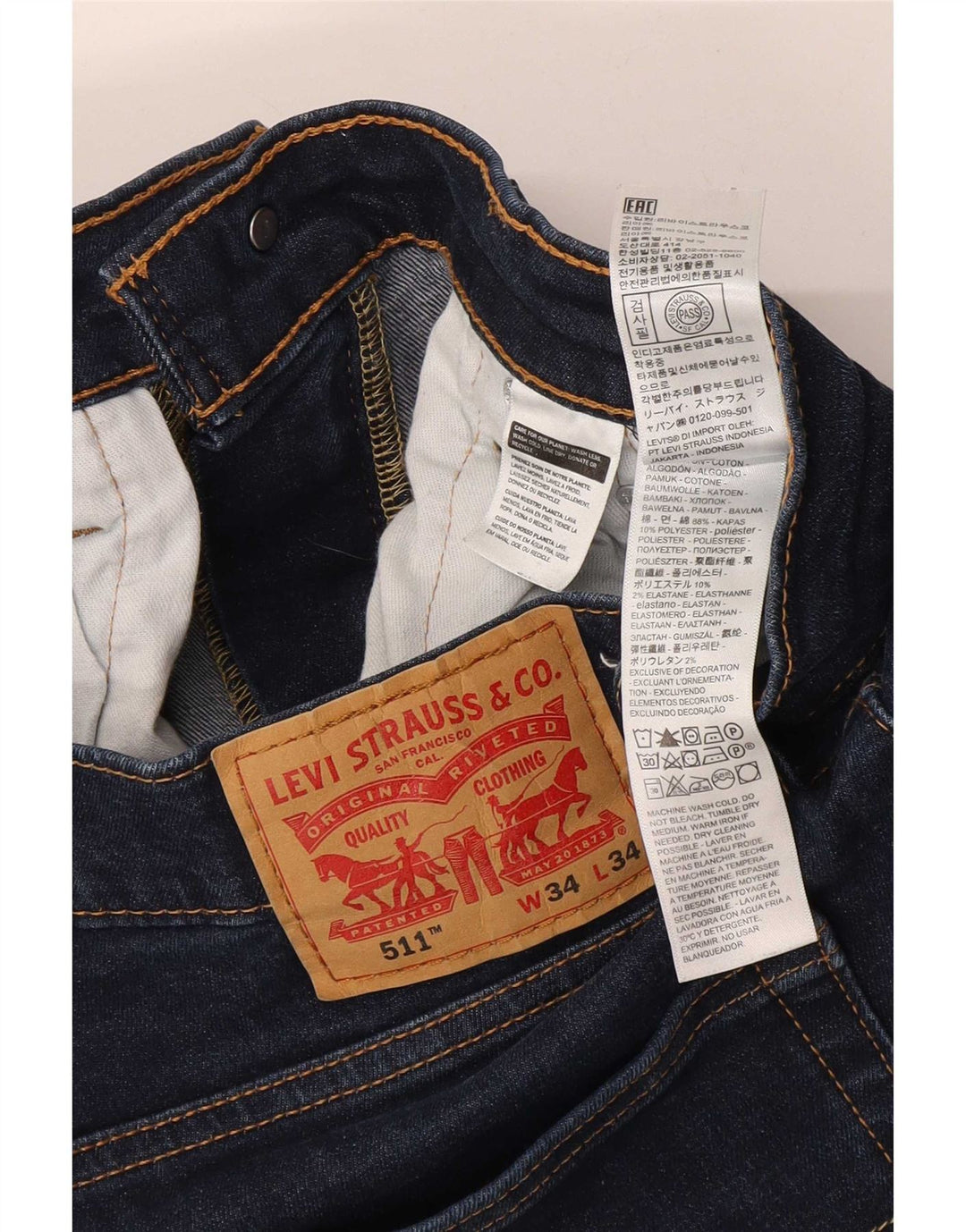 Levi's Herre 511 Slim Jeans W34 L34 Marineblå Bomuld