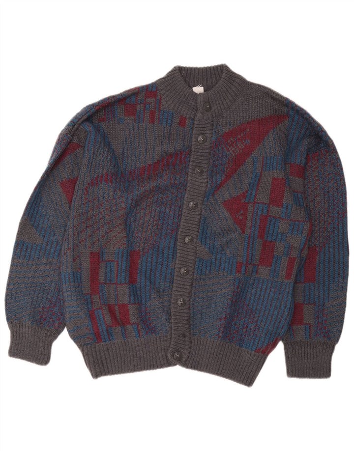 Vintage herre cardigan sweater IT 54 XL Grå geometrisk uld