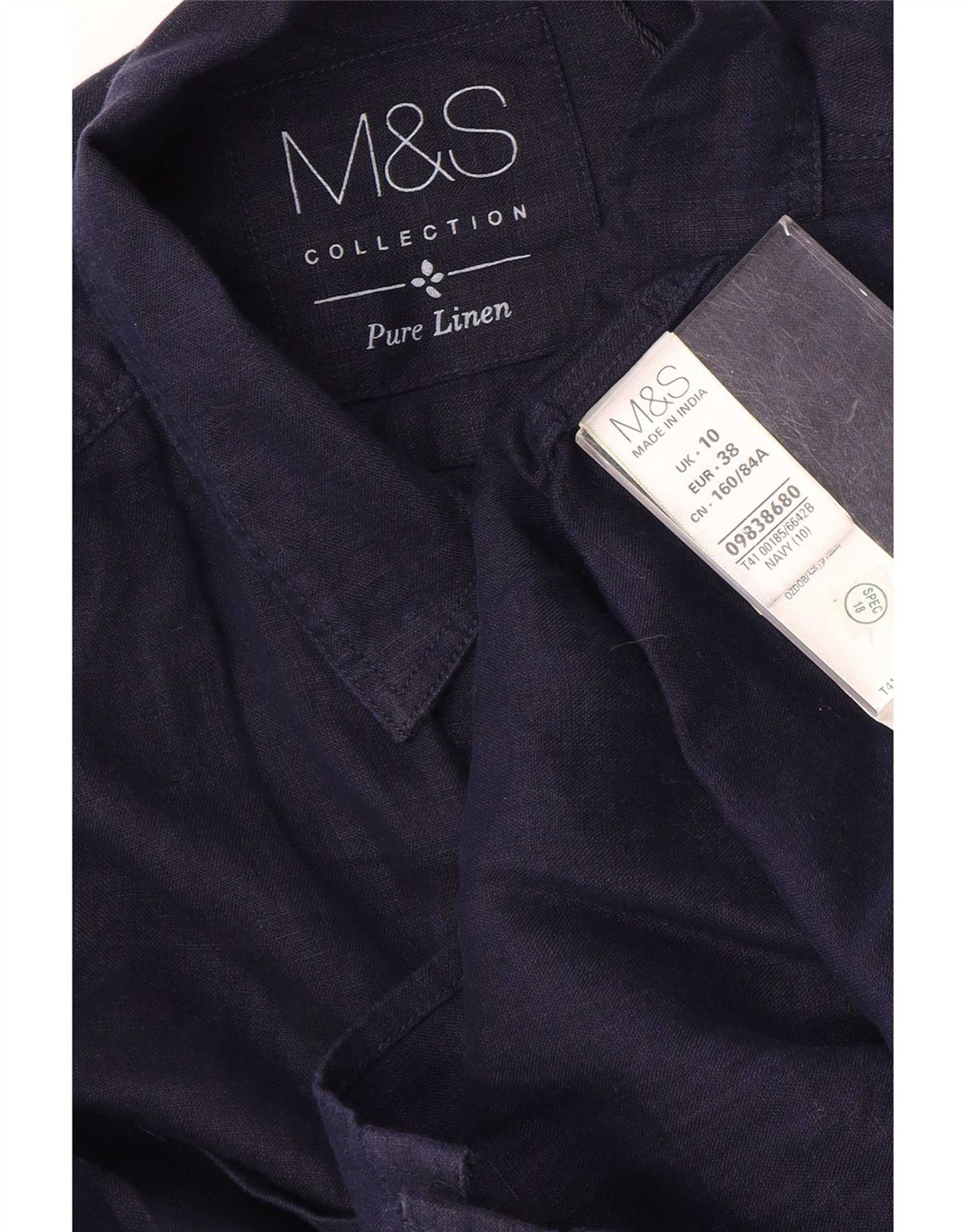 Marks & Spencer Dameskjorte UK 10 Small Navy Blue Linen
