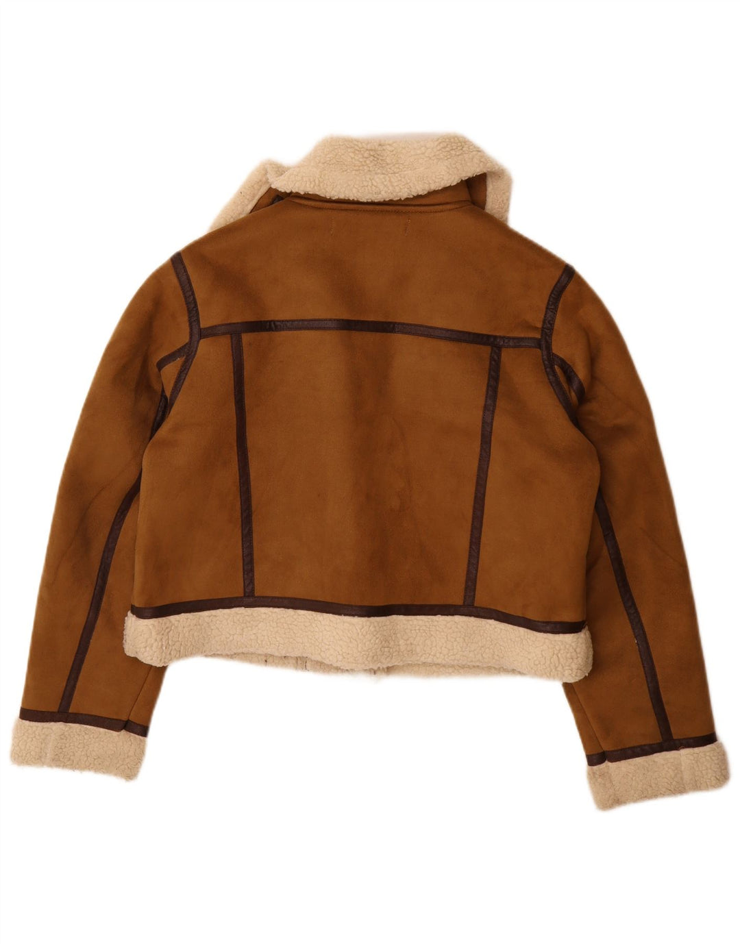 Zara Sherpa-jakke til kvinder UK 16 Stor brun polyester
