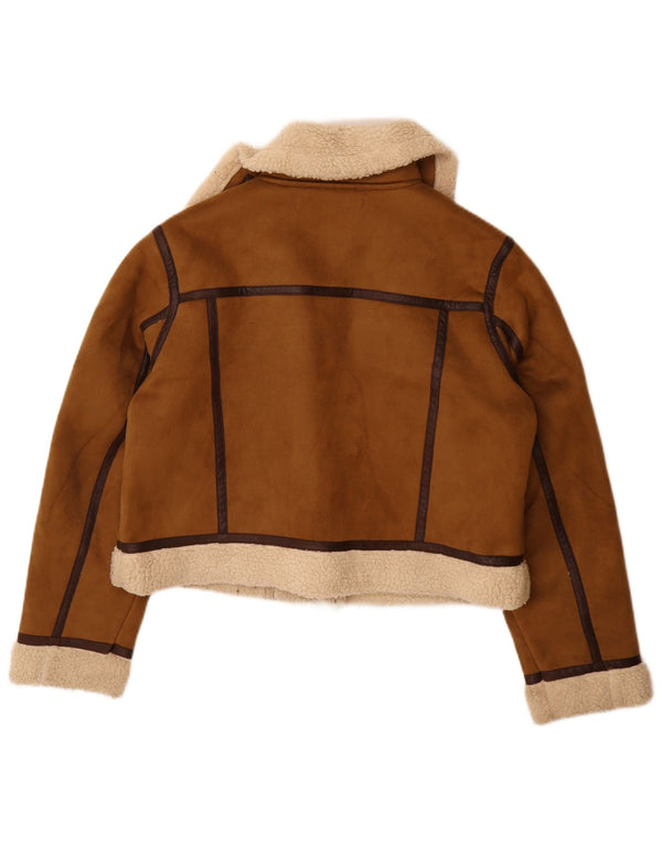 Zara Womens Sherpa Jacket UK 16 Large Brown Polyester