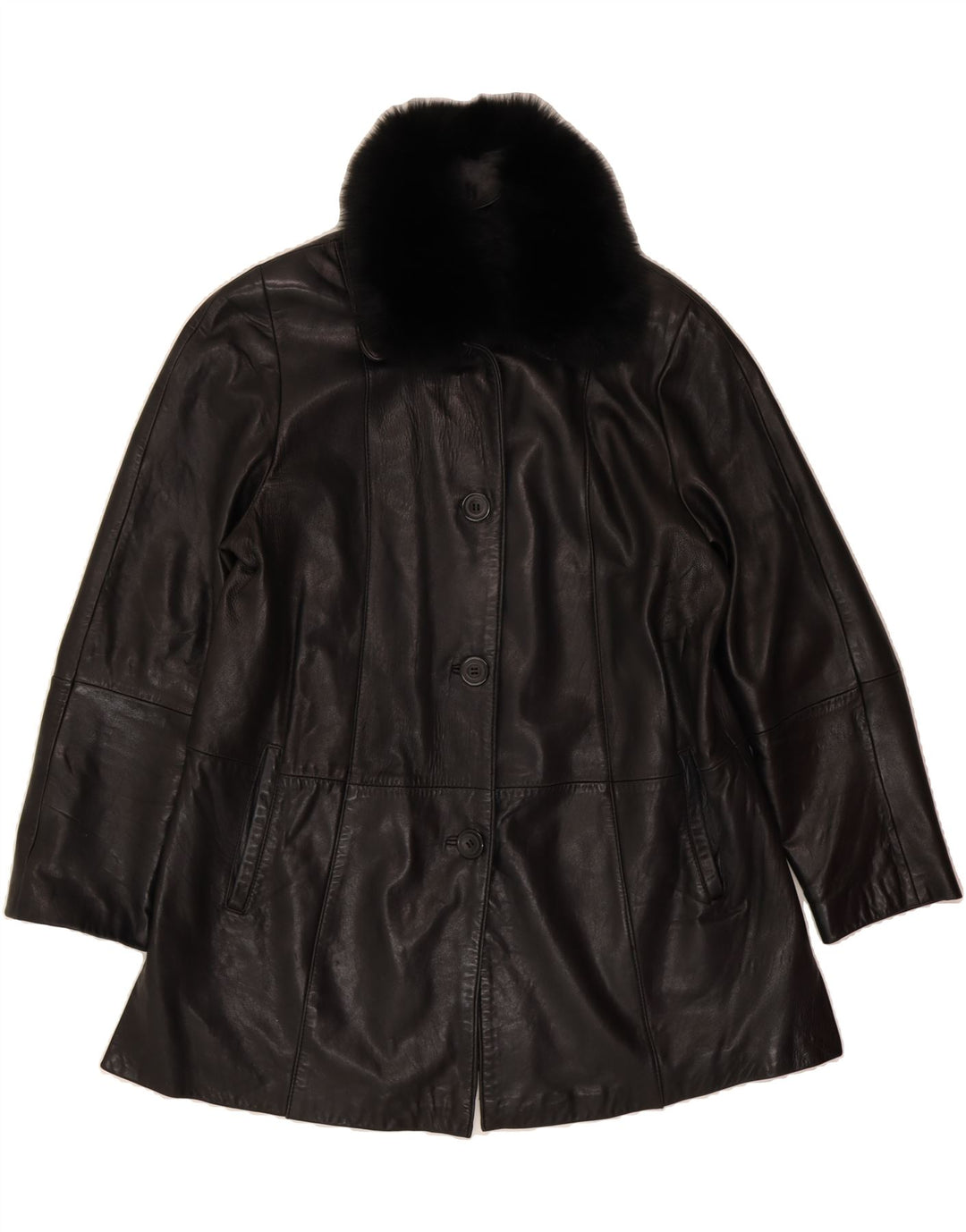 GALLERY Womens Leather Coat UK 16 Large Black Leather Vintage Gallery and Second-Hand Gallery from Messina Hembry 