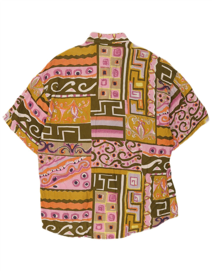 Vintage Kortærmet Herreskjorte Stor flerfarvet Patchwork Viscose
