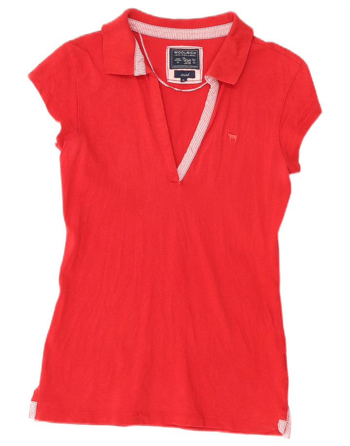 Woolrich Dame Stretch Polo Shirt UK 14 Stor Rød Bomuld
