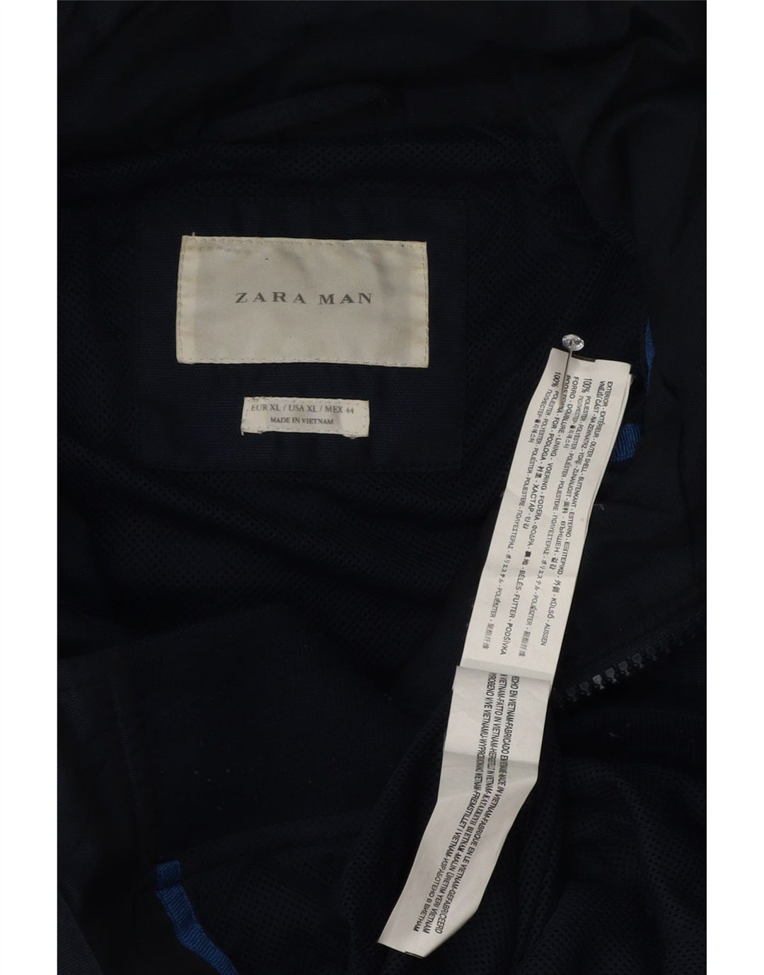 Zara Herre Hooded Bomber Jacket UK 42 XL Navy Blue Polyester
