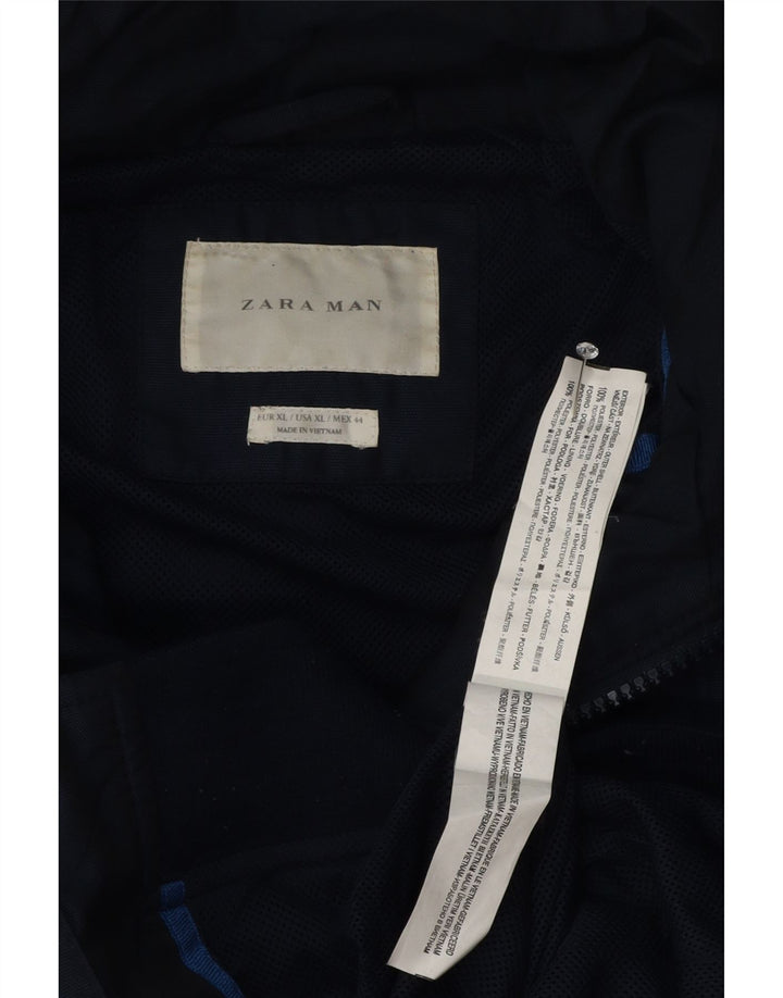 Zara Herre Hooded Bomber Jacket UK 42 XL Navy Blue Polyester