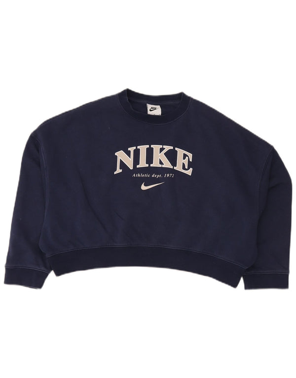 NIKE Girls Crop Oversized Sweatshirt Jumper 10-11 år Medium Navyblå