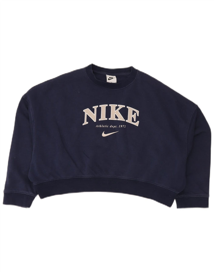 NIKE Girls Crop Oversized Sweatshirt Jumper 10-11 år Medium Navyblå