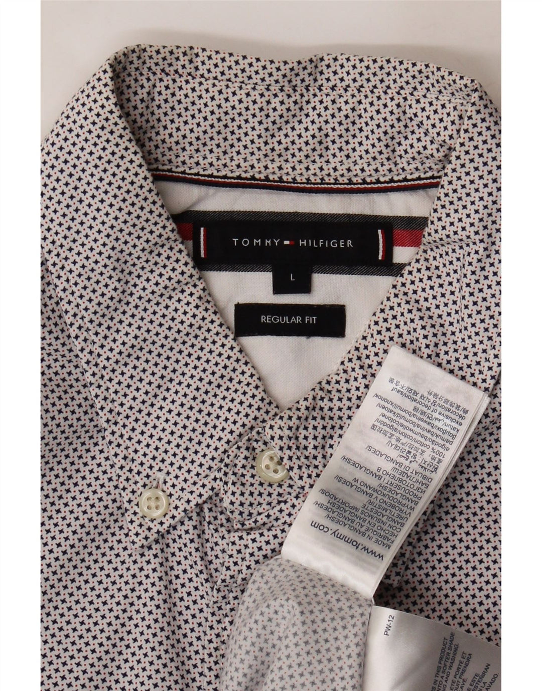 TOMMY HILFIGER Mens Regular Fit Shirt Large White Spotted Cotton Vintage Tommy Hilfiger and Second-Hand Tommy Hilfiger from Messina Hembry 