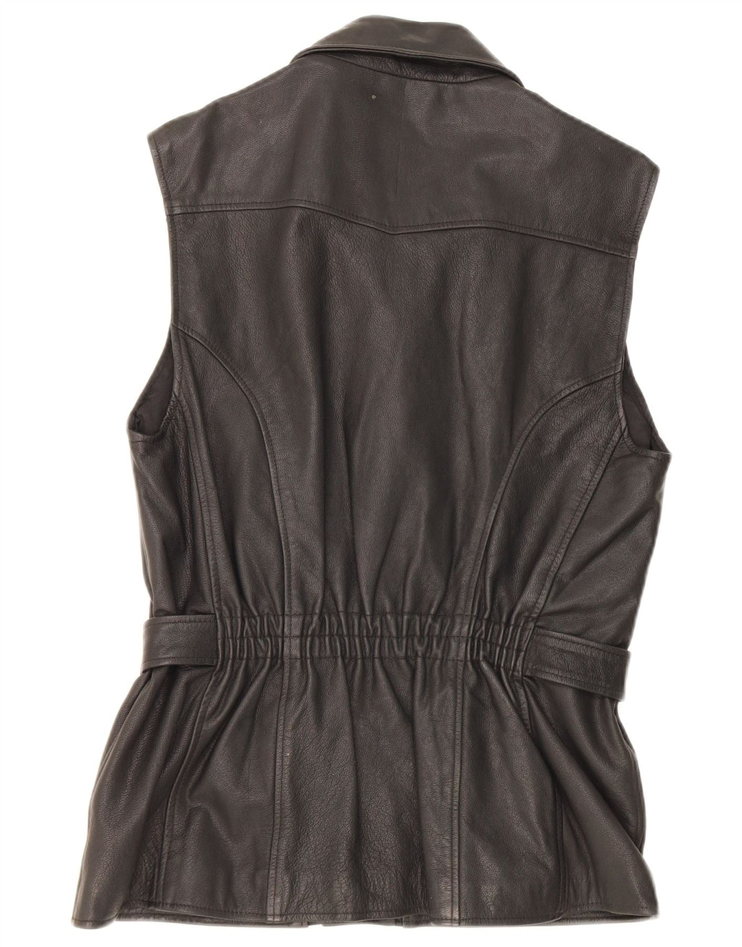 Vintage Dame Læder Gilet EU 38 Medium Sort