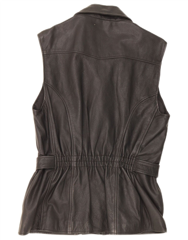 Vintage Dame Læder Gilet EU 38 Medium Sort
