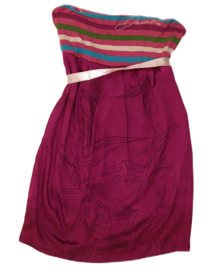 Vintage Dame Stropløs Kjole UK 12 Medium Pink Stribet Polyester