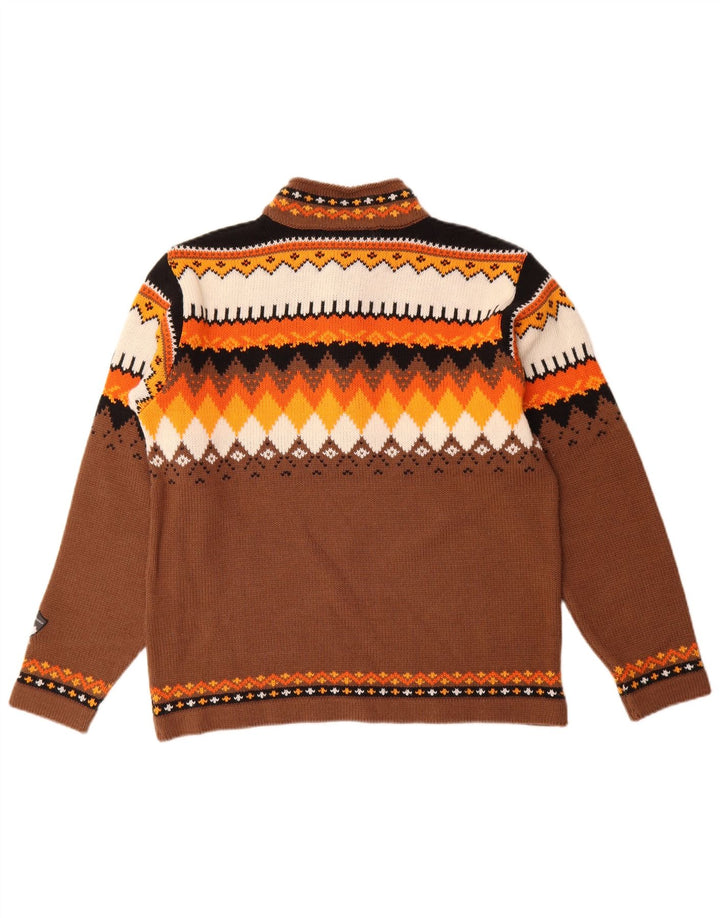 Campagnolo Herre Zip Neck Jumper Sweater Medium Brun Geometrisk Uld