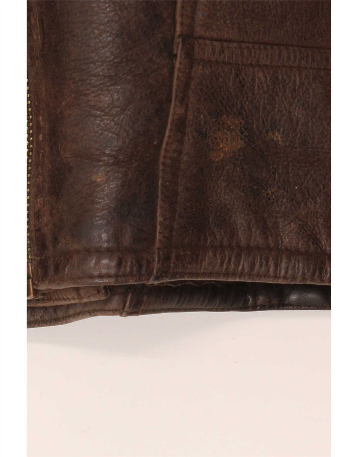 Vintage Herre Sherpa Læderjakke UK 40 Stor Brun