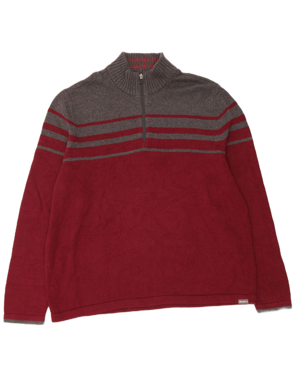 Eddie Bauer Herre Zip Neck Jumper Sweater XL Rød Colourblock Bomuld