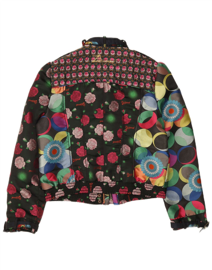 Desigual Kvinders abstrakt mønster Crop Bomber Jacket EU 46 XL Flerfarvet