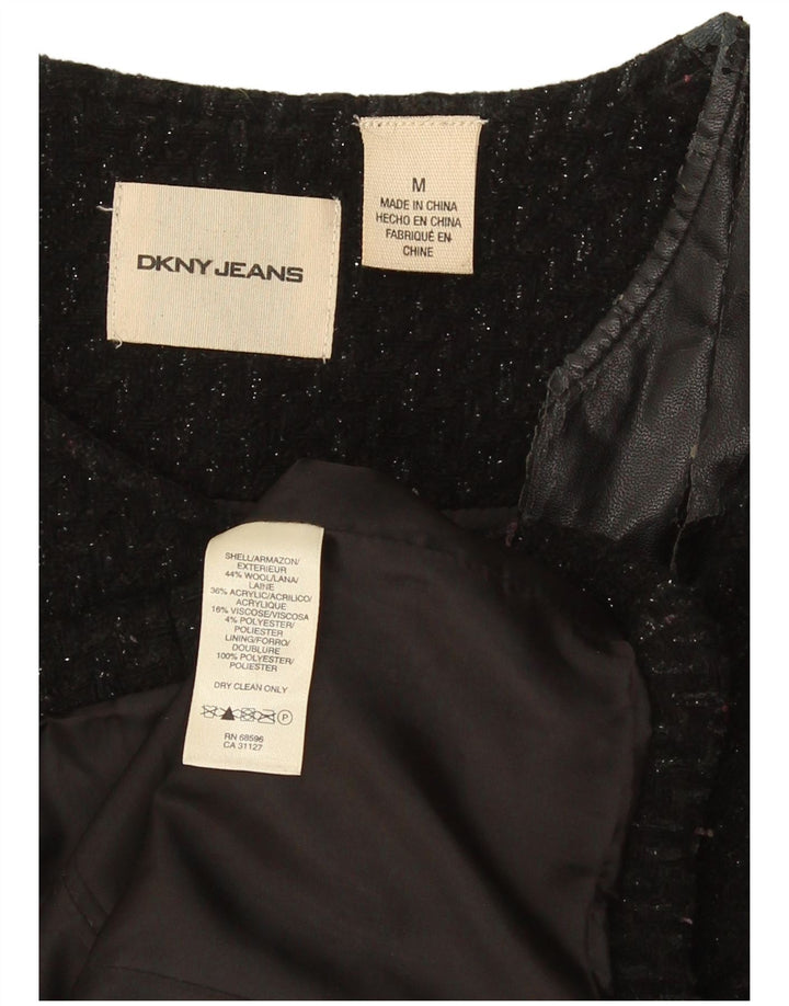 Dkny Dame Full Zip Blazer Jacket UK 14 Medium Black Flecked Wool