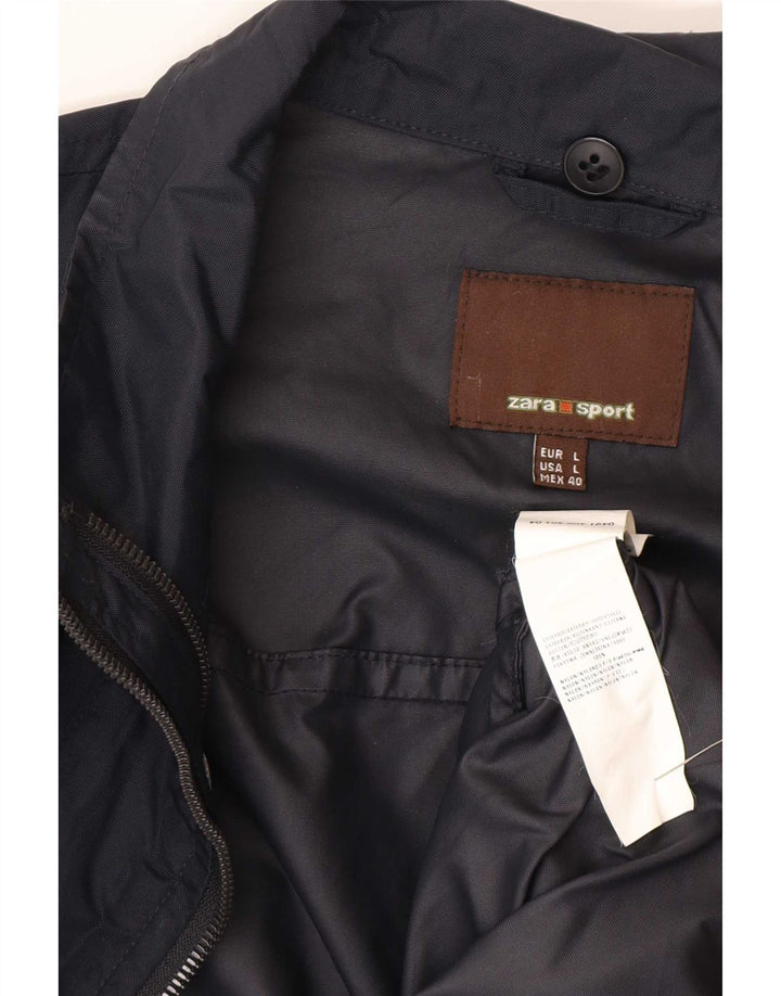 Zara Herre Utility Jacket UK 40 Large Navy Blue Nylon