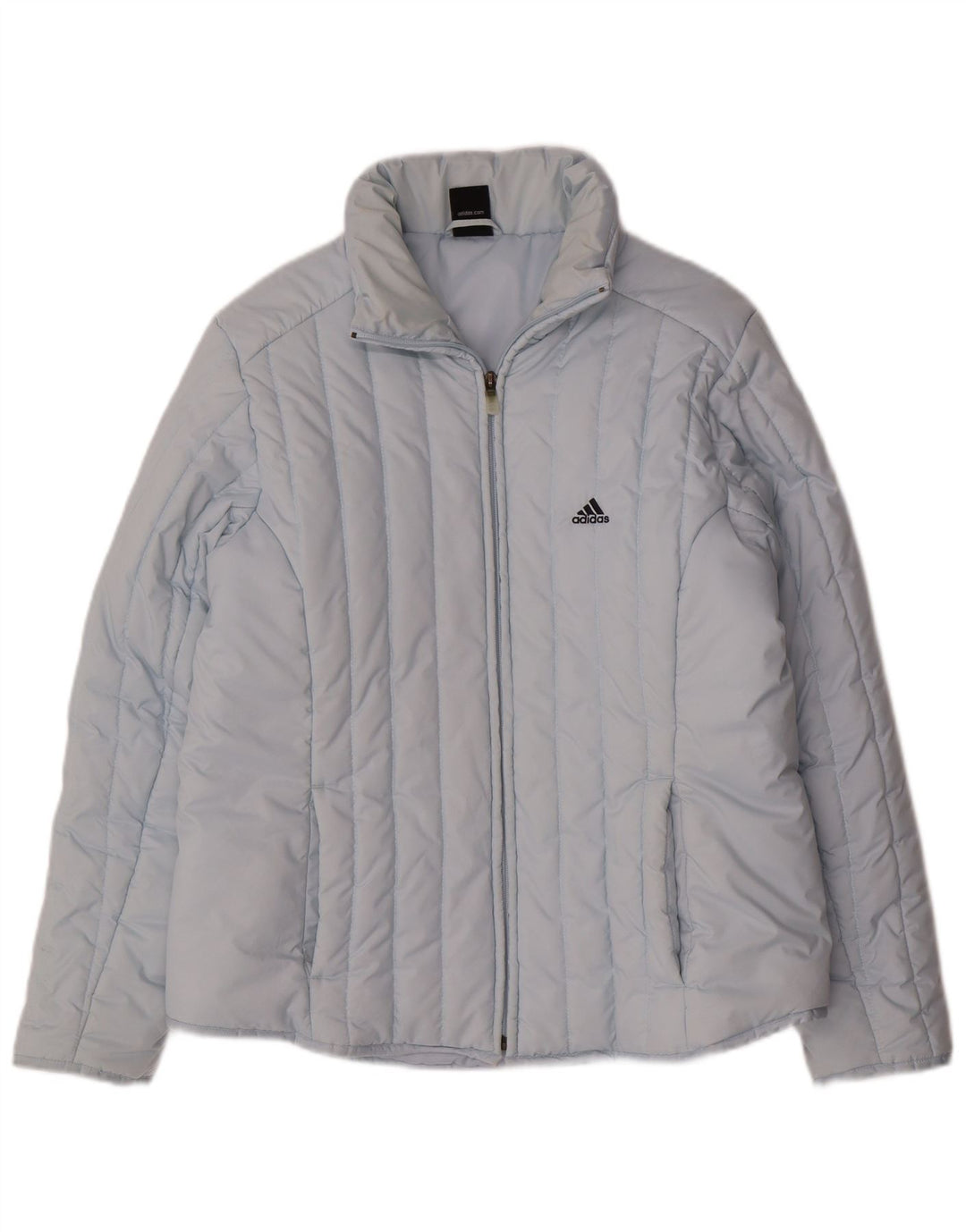 ADIDAS Womens Padded Jacket UK 14 Medium Blue Polyester