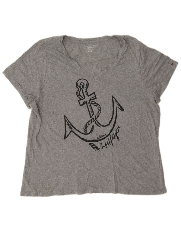 Tommy Hilfiger Dame Relaxed Fit Grafisk T-Shirt Top UK 18 XL Grå Flecked