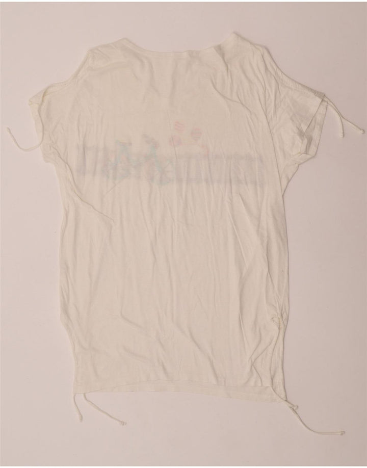 Vintage Dame Grafisk T-Shirt Top IT 44 Medium Hvid Bomuld