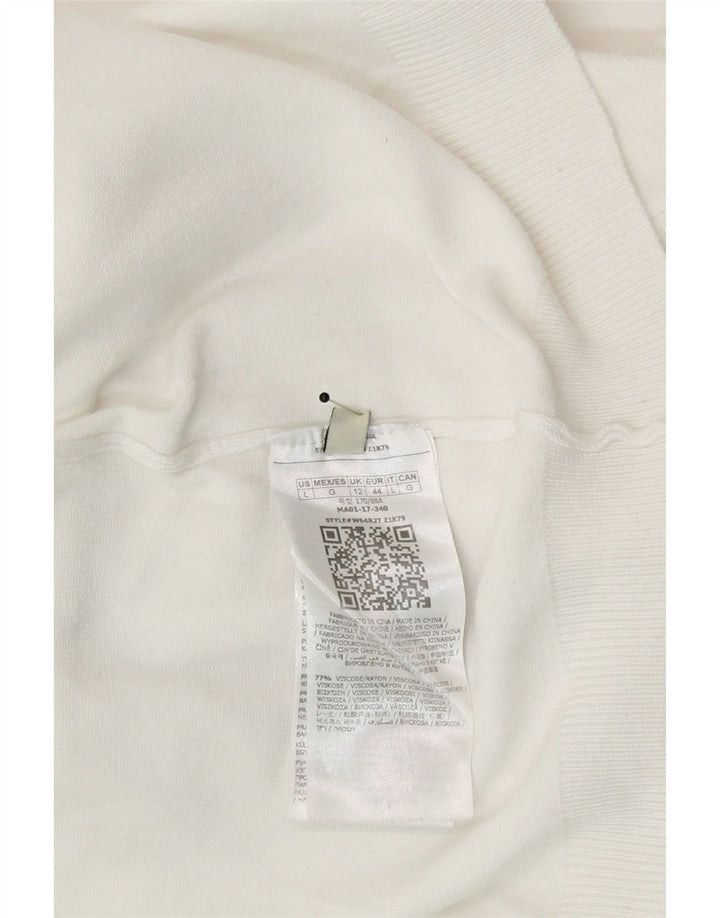 GUESS Womens Graphic Boat Neck Jumper Sweater UK 12 Medium White Viscose Vintage Guess and Second-Hand Guess from Messina Hembry 