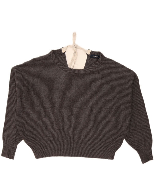 Zara Womens Crop Oversized Boat Neck Jumper Sweater UK 10 Small Grey