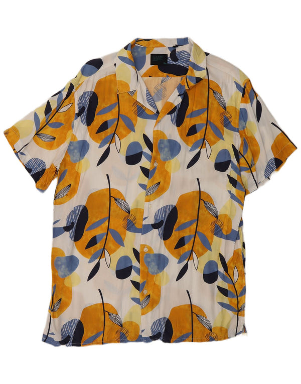 Vintage kortærmet herreskjorte 2XL flerfarvet blomsterviscose