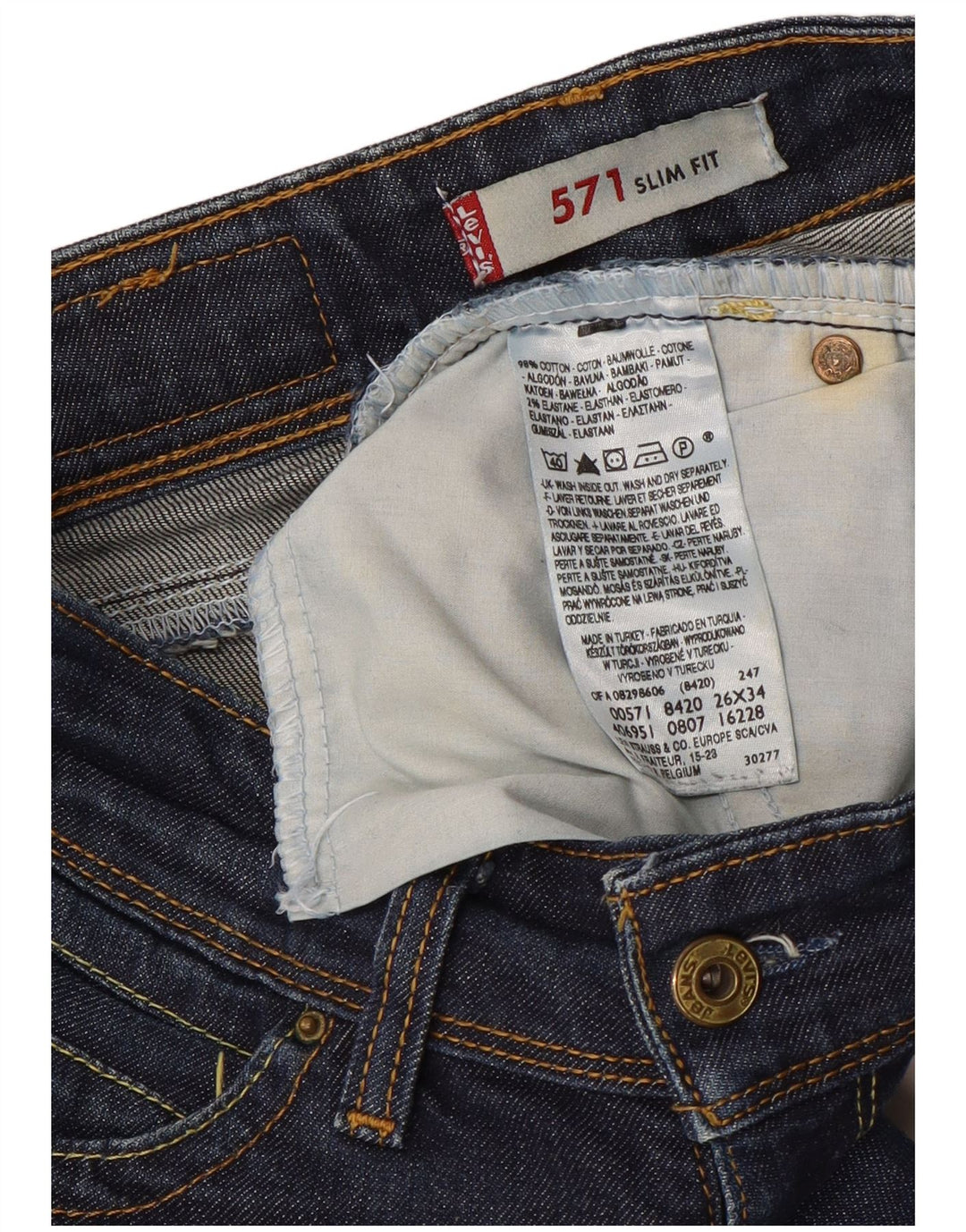 LEVI'S Dame 571 Slim Jeans W26 L34 Marineblå