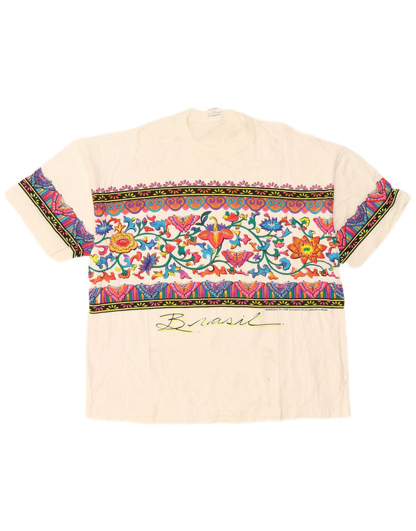 Vintage dame grafisk t-shirt top UK 18 XL hvid bomuld
