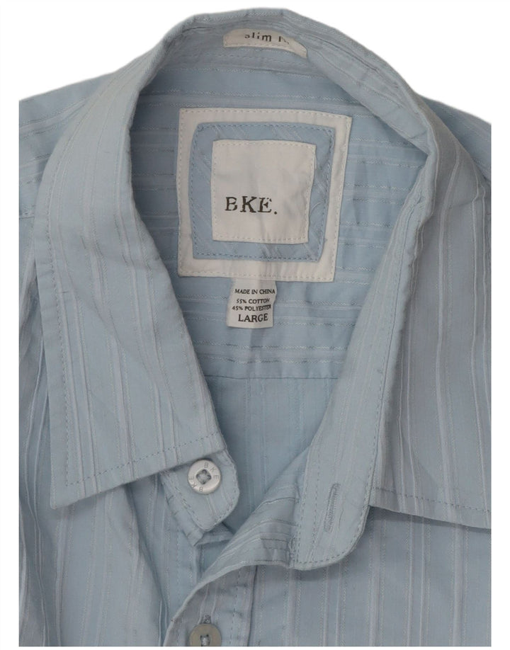 BKE Herre Slim Fit skjorte Stor blå stribet bomuld