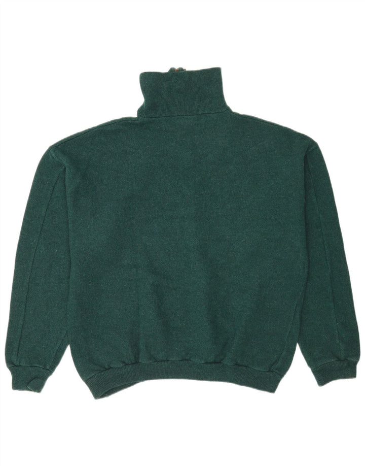 Vintage herre grafisk lynlås-hals sweater stor grøn