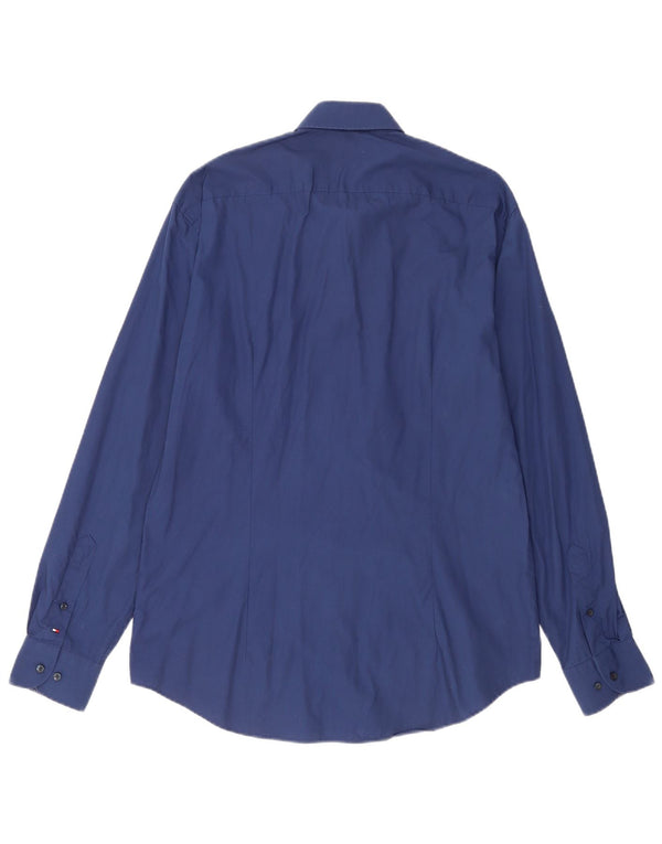 Tommy Hilfiger Mens Tailored Fitted Shirt Size 41 16 Large Navy Blue Cotton