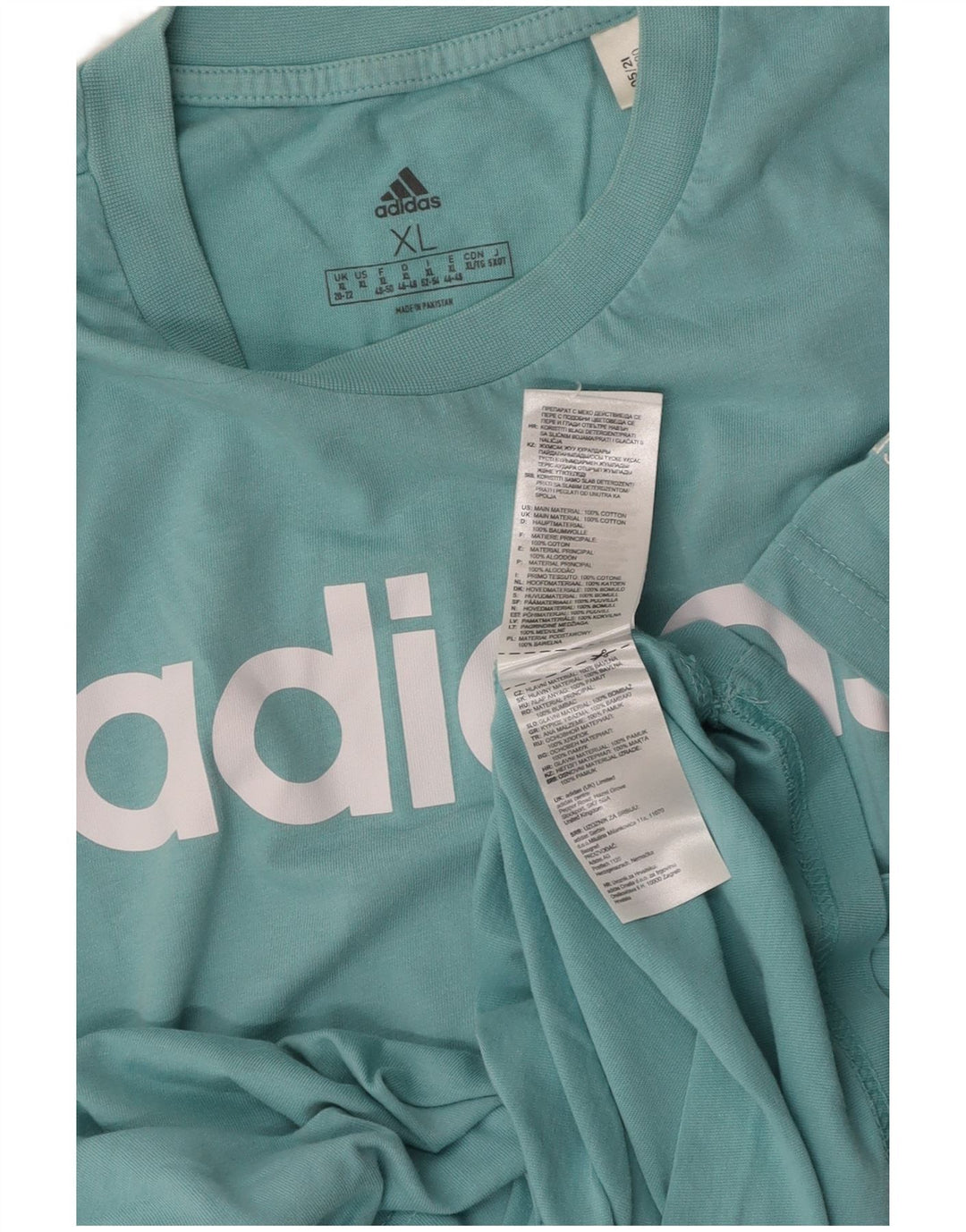 ADIDAS grafisk T-shirt top til kvinder UK 20/22 XL Blå bomuld