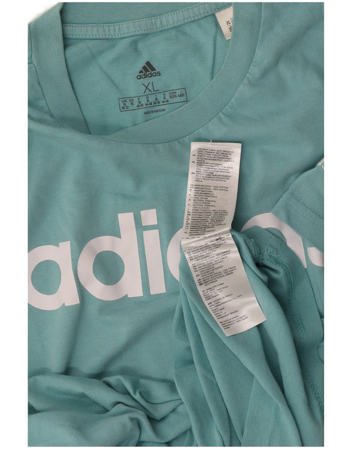 ADIDAS grafisk T-shirt top til kvinder UK 20/22 XL Blå bomuld