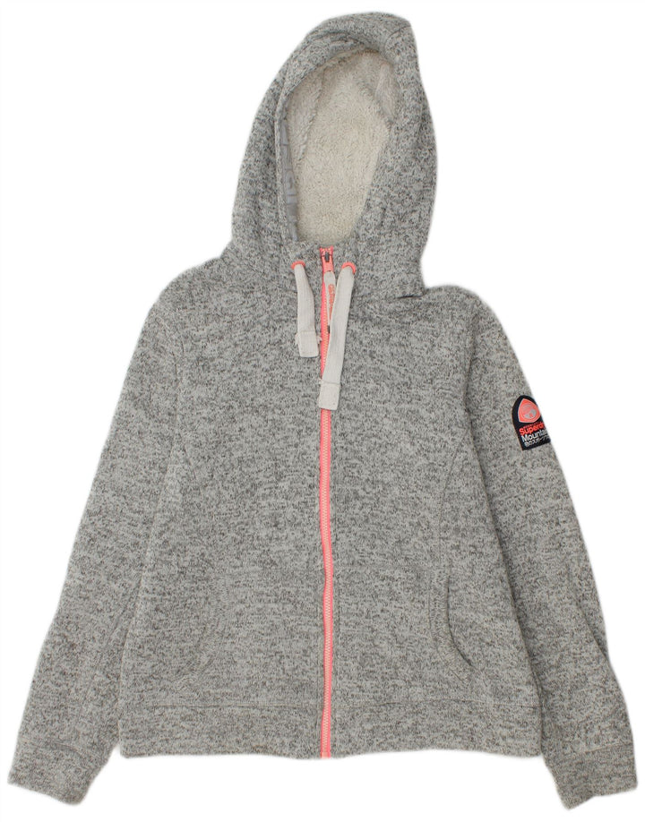 Superdry hættetrøje til kvinder med lynlås UK 16 Large, grå flækket polyester