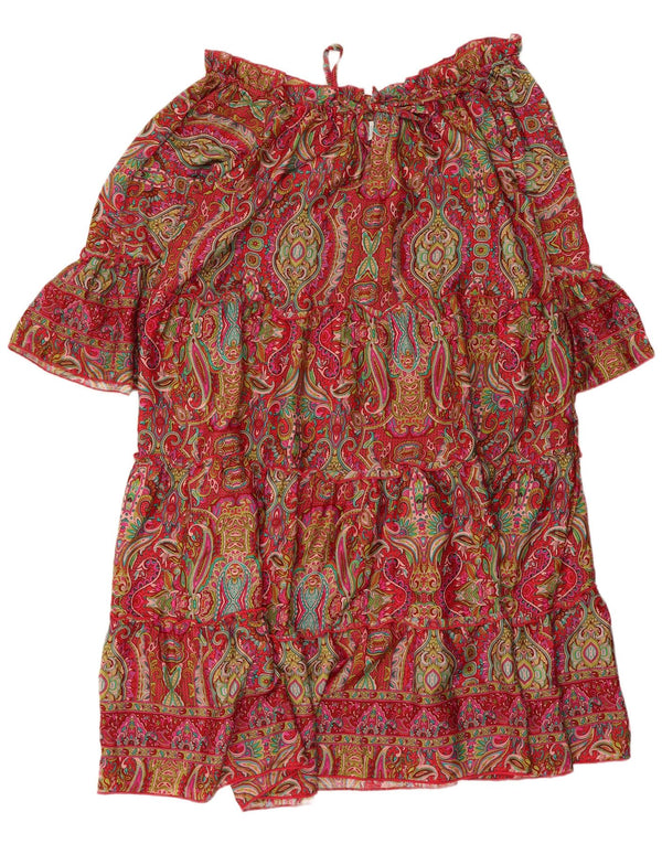 Marila Dame 3/4-ærmet Tiered Dress UK 16 Large Red Paisley Polyester