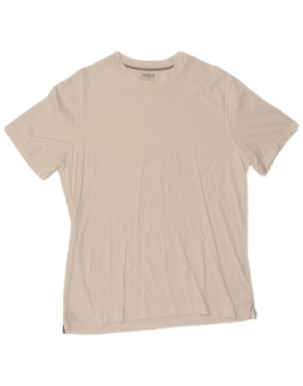 Brunello Cucinelli Herre Slim Fit T-Shirt Top Stor Hvid Bomuld