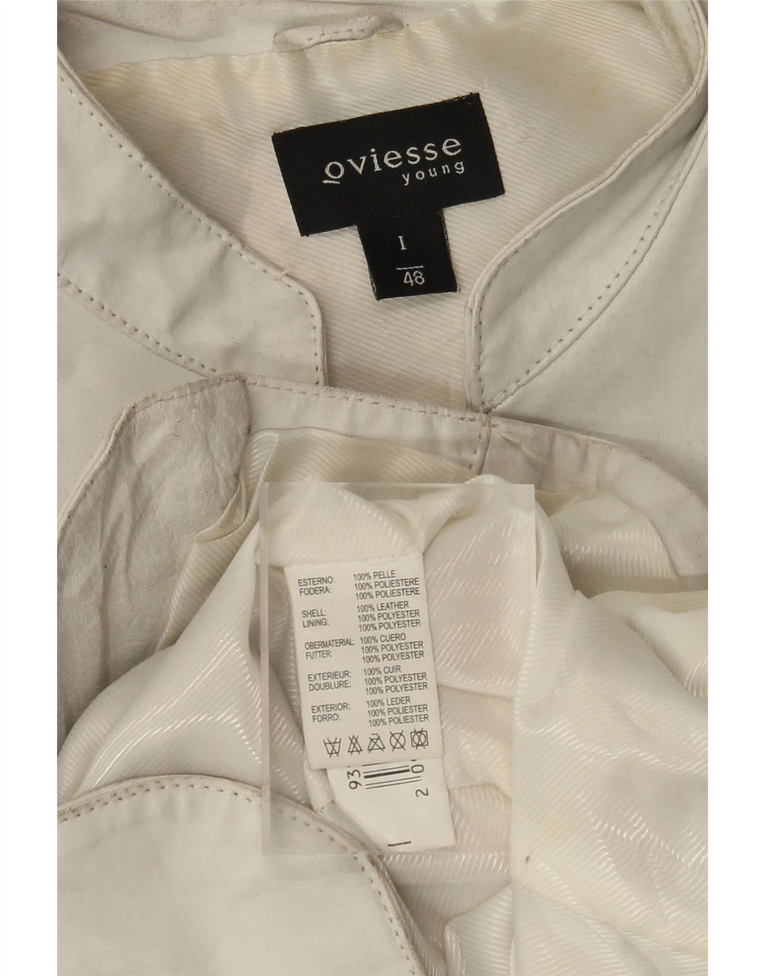 Oviesse Dame Læderjakke IT 48 XL Hvid Læder