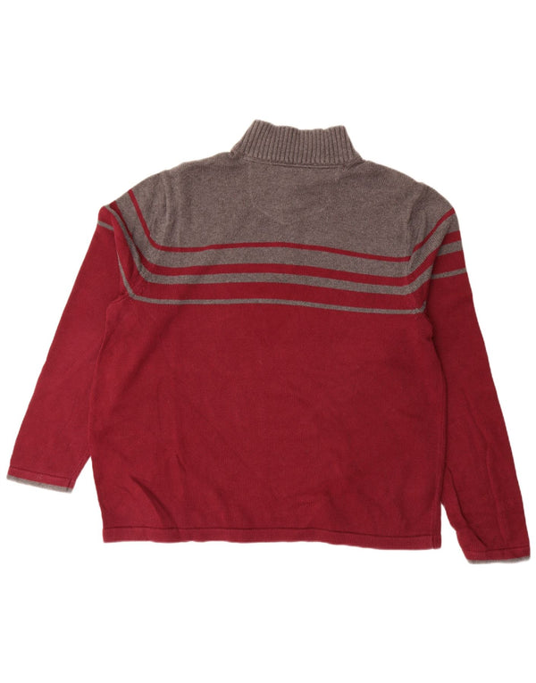 Eddie Bauer Herre Zip Neck Jumper Sweater XL Maroon Colourblock Bomuld