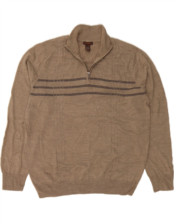 DOCKERS Mens Zip Neck Jumper Sweater XL Brown Striped Acrylic Vintage Dockers and Second-Hand Dockers from Messina Hembry 