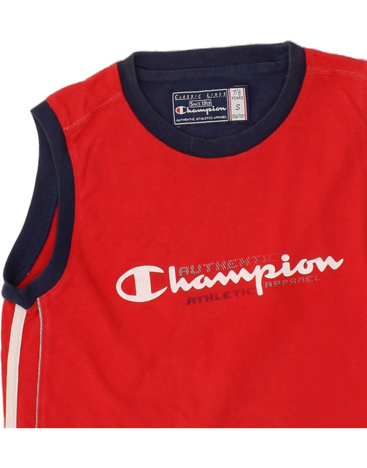 CHAMPION Boys Graphic Vest Top 7-8 Years Small Red Colourblock Vintage Champion and Second-Hand Champion from Messina Hembry 